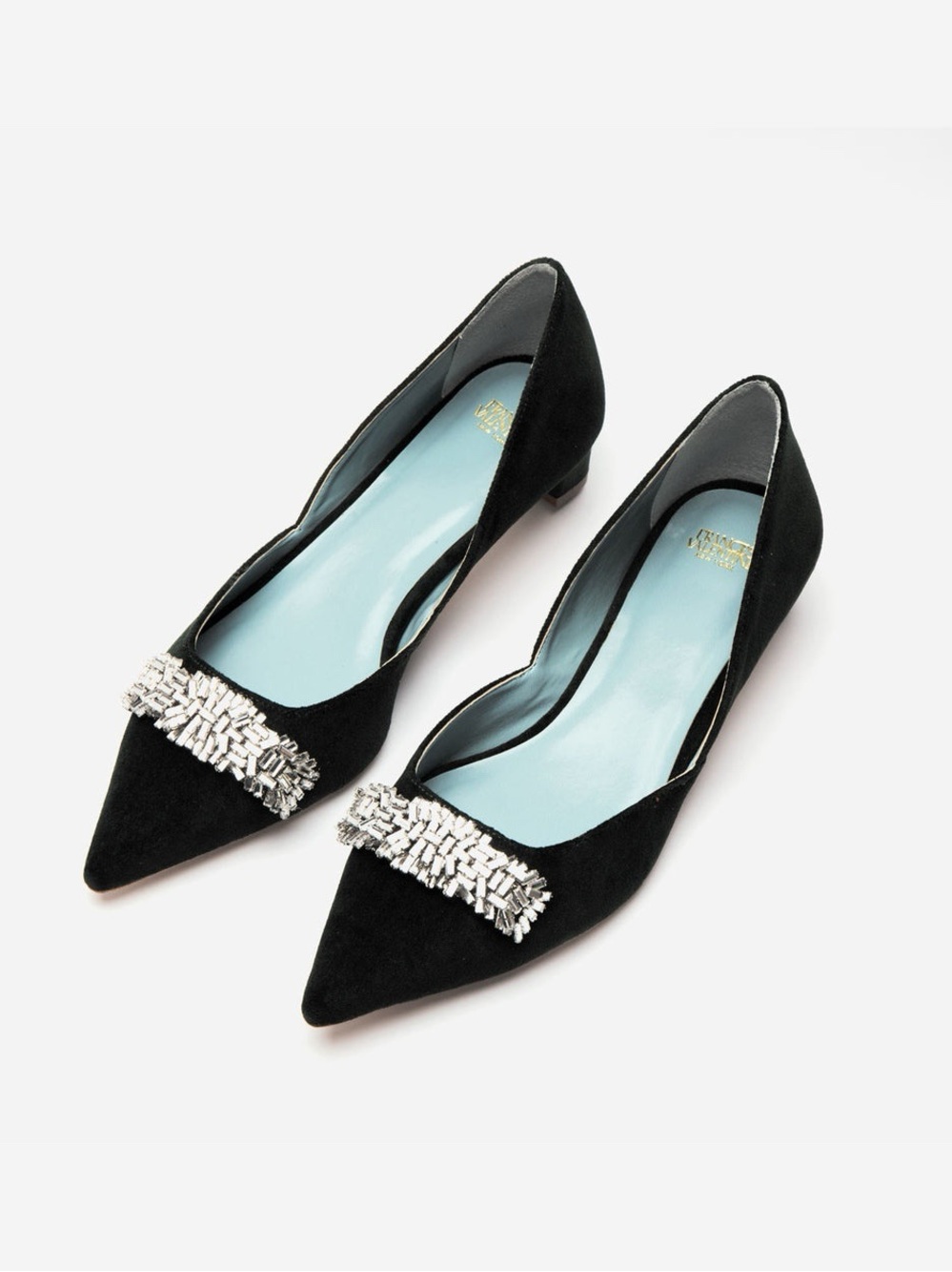 Francis Valentine Black Suede Crystal Embellished D’Orsay Flats Size 8.5B - Picture 8 of 10